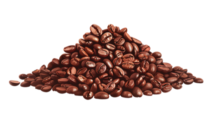 Detailed mountain of coffee beans with realistic texture and shading, isolated on a white 