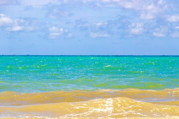 Tropical caribbean sea panorama view to Cozumel island cityscape Mexico.