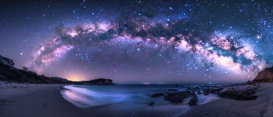 Starry Night Delight: Breathtaking Milky Way Galaxy over Beach, Ideal for Astrophotography Enthusiasts