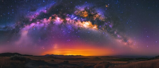 Naklejka premium Celestial Symphony: Captivating Image of Milky Way and Northern Lights for Astrophotography Enthusiasts