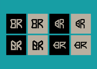 BR minimalist and classic logo set design. BR monogram polygonal and circle shape vector.