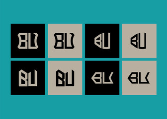 BU minimalist and classic logo set design. BU monogram polygonal and circle shape vector.