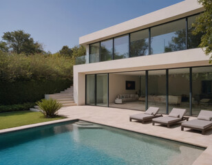Fototapeta premium Abitazione di lusso con piscina a sfioro in giardino