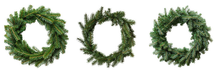 set of a festive Christmas wreath on a transparent background