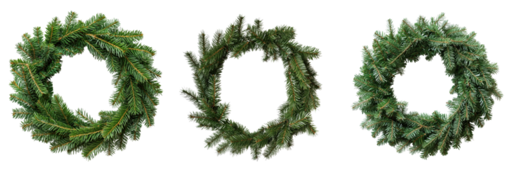 set of a festive Christmas wreath on a transparent background