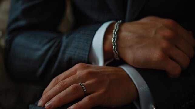 Closeup of a man's hands with a wedding band