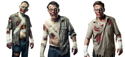 Fototapeta premium Creepy Zombie Cartoon Characters, Scary Horror, Halloween Graphic, Isolated Transparent PNG