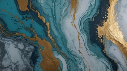 Obraz premium Abstract fluid marble art with gold and turquoise color patterns