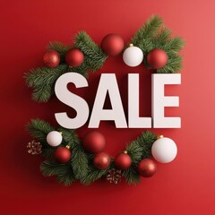 Festive wreath with bold SALE sign, perfect for holiday promotions and marketing during the Christmas season.