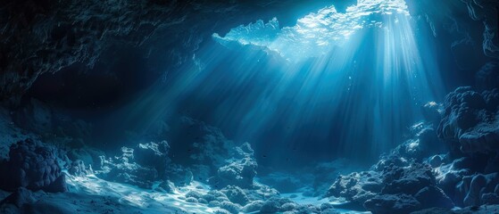 Illuminated Adventures: Exploring Underwater Caves with Captivating Light Beams