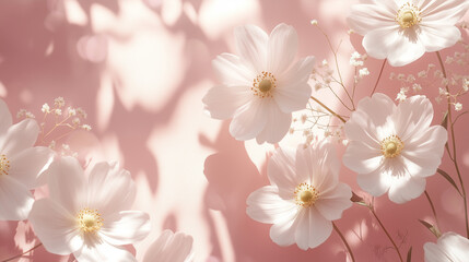 a pink background with white flowers