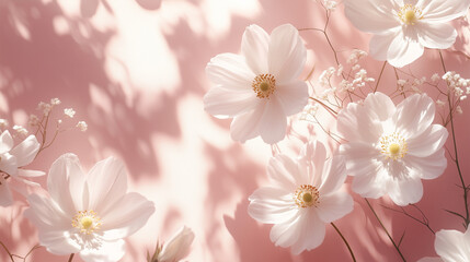 a pink background with white flowers