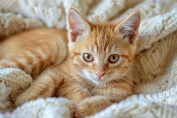 Orange Cat. Beautiful Cute Cat Kitten with White Fur, Isolated on White Background