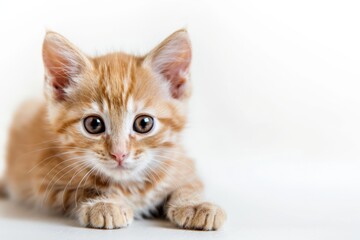 Obraz premium Orange Cat. Beautiful Kitten with White Fur, Isolated on an Abstract Background