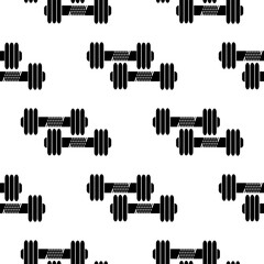 Vector Illustration with silhouettes of weights on a white background. Seamless pattern. Fitness collection.