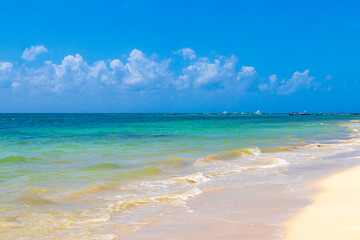 Tropical Caribbean beach clear turquoise water Playa del Carmen Mexico.