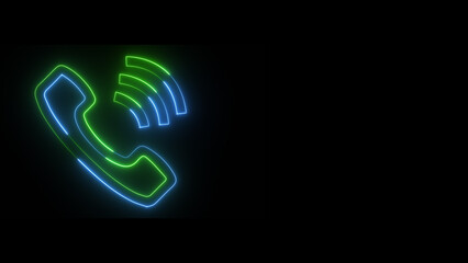 Neon glowing call icon on black background.
