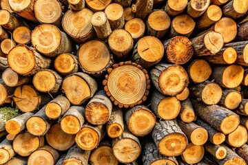 Fototapeta premium Closeup shot of a neatly organized stack of freshly cut wood captured from an aerial perspective, wood, sustainable., background, freshly cut, natural resources, texture, industry