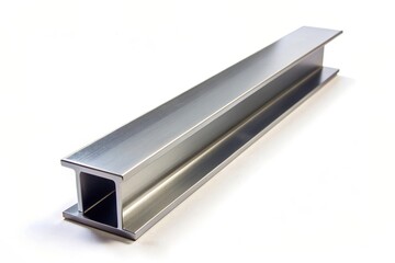 An isolated metal beam stands vertically on a white background creating a striking high angle view, strong, simplicity, design, industrial concept, industrial, white background