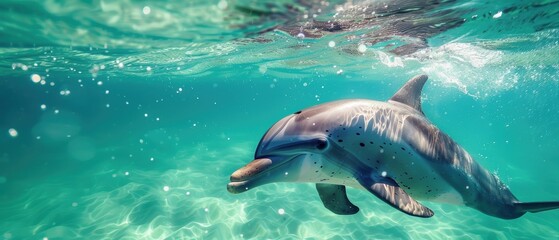 Obraz premium Majestic Dolphin Gliding Through Crystal Clear Turquoise Waters