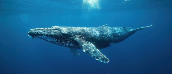Fototapeta premium Majestic Whale Gliding Through the Vast Open Ocean