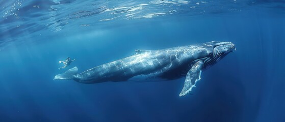 Majestic Whale Gliding Through the Deep Blue Waters of the Open Ocean
