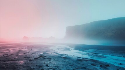 Naklejka premium beach with rocks hills landscape illustration with soft pastel color