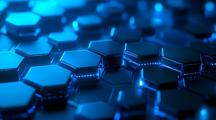 Fototapeta premium Futuristic blue hexagonal tech grid