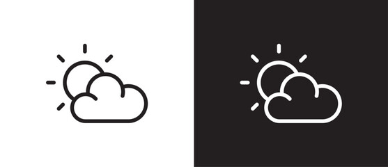 Simple icon of the sun behind the clouds. Sunny day, Weather forecast line icon. Simple design weather icon. Vector illustration weather in black and white background. Eps10