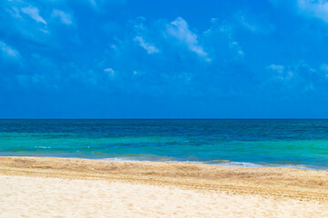 Tropical Caribbean beach clear turquoise water Playa del Carmen Mexico.