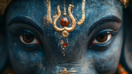 Close up of Ganesha's Eyes with Gold Decorations