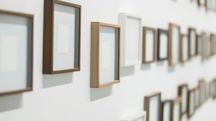 Fototapeta premium Several tiny picture frames on a white wall