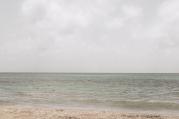 Tropical Caribbean beach clear turquoise water Playa del Carmen Mexico.