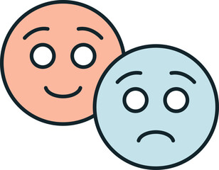 Psychology of moods showing happy and sad faces
