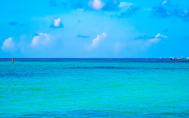 Tropical Caribbean beach sea clear water Playa del Carmen Mexico.