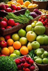 vibrant display fresh fruits vegetables showcasing colorful array bounty, apples, bananas, berries, carrots, citrus, colors, culinary, crates, crops