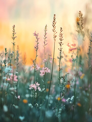 Tranquil Wildflowers in a Pastel Colored Dawn Light