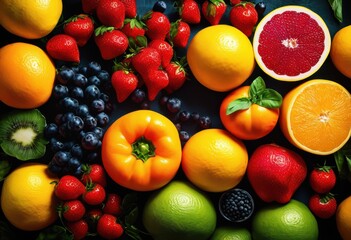 vibrant food patterns displayed natural backdrop featuring fresh ingredients colorful arrangements, design, style, art, decoration, aesthetic, culinary