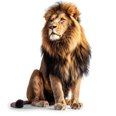 Fototapeta premium Majestic Lion Sitting Isolated on White Background