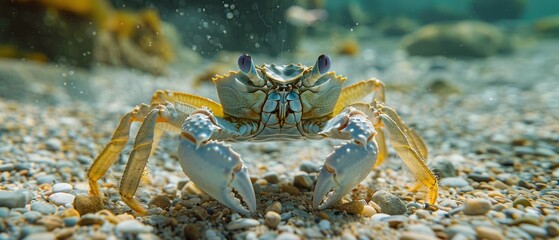 Tranquil Underwater Habitat with Crab Scuttling on Sandy Ocean Floor