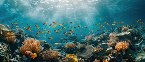 Naklejka premium Serene Underwater Scene: Coral Reef Cleaning Station with Symbiotic Fish Interaction