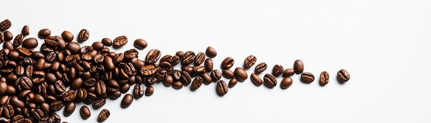 Fototapeta premium Coffee beans forming a wave pattern on a plain white background, with ample space at the top for branding or marketing copy
