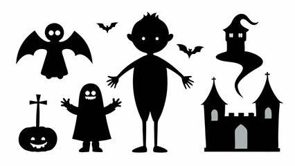 Set of halloween silhouettes icons and characters silhouette vector