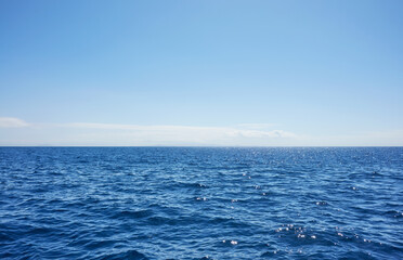 Fototapeta premium Seascape with horizon and clear sky, Pacific Ocean.