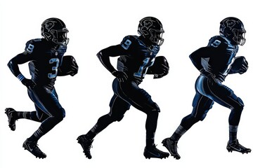 Obraz premium American Football Players Silhouette. Isolated Portrait of Man Practicing in Activewear