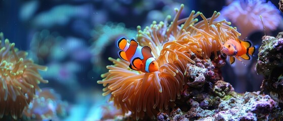 Colorful Marine Life: Clownfish and Shrimp in a Sea Anemone Habitat