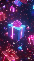 A colorful Christmas scene with boxes and ornaments