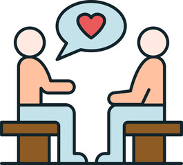 Two people talking about love feeling on bench psychology icon