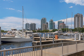 St. Petersburg marina and skyline Florida state.