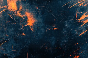 Artifacts. Distressed Texture and Dust Scratches in Blue and Orange Colors with Glowing Noise on Dark Background